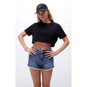 Pacsun Eco Dark Blue High Rise Waisted Frayed Hem Denim Festival Shorts 29